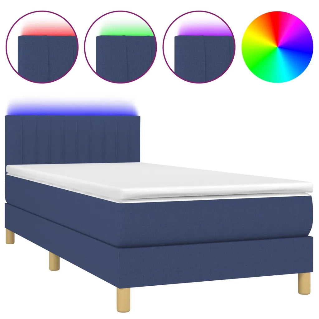 Letto a Molle con Materasso e LED-Struttura Letto con Materasso Blu 90x190 cm in Tessuto 794785