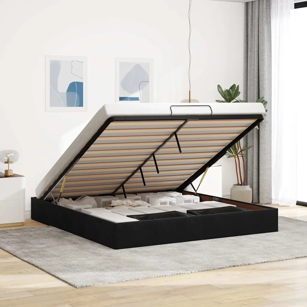 Struttura Letto Pouf senza Materasso Nero 160x200 cm in Velluto 3310975