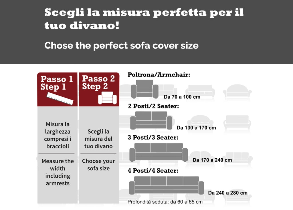 Copridivano Sofà Poltrona Elasticizzato Protezione Macchie Modello Wonderful - 4 Posti - Grigio