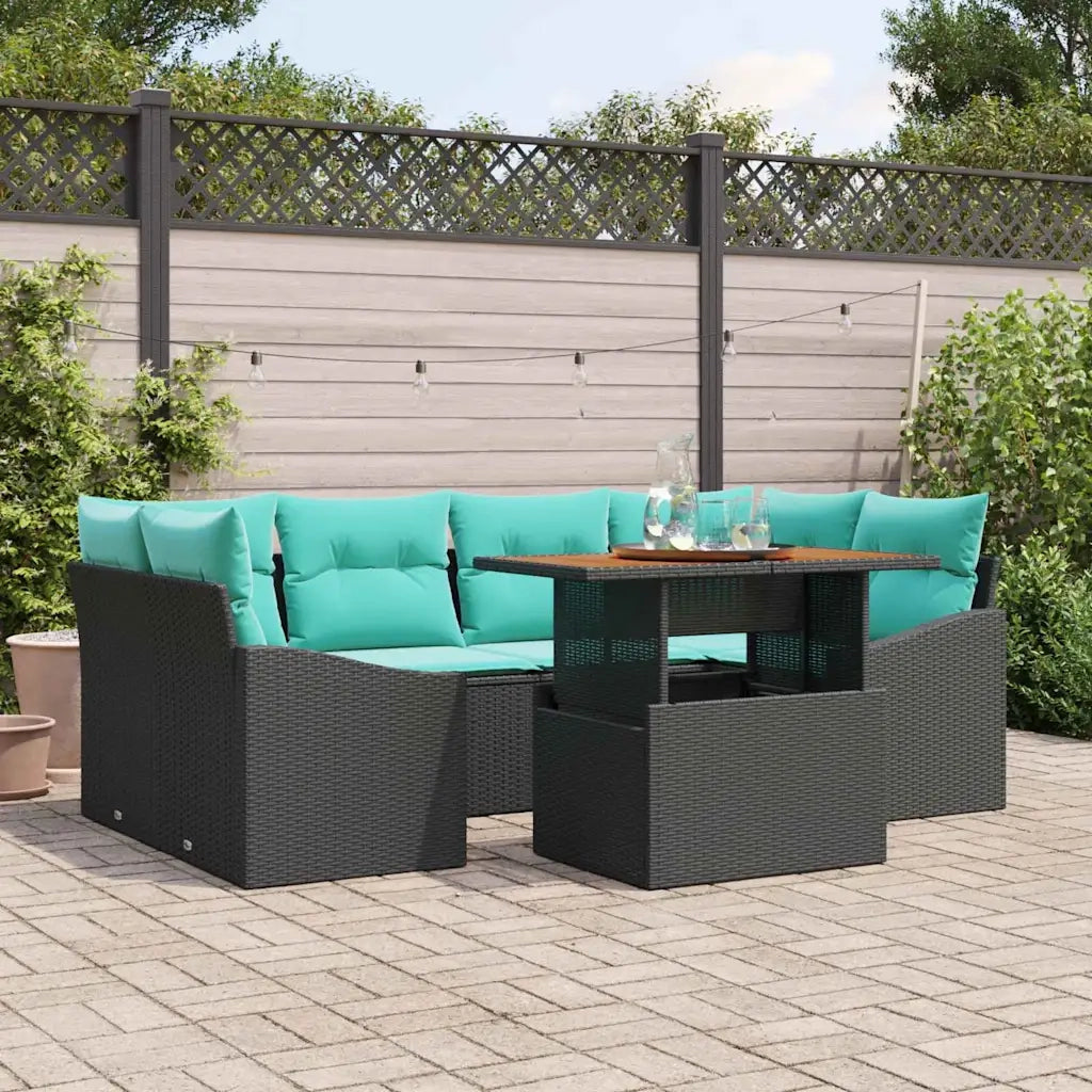 Set da Pranzo per Giardino con cuscino 7 pcs Nero e Verde acqua 3349794