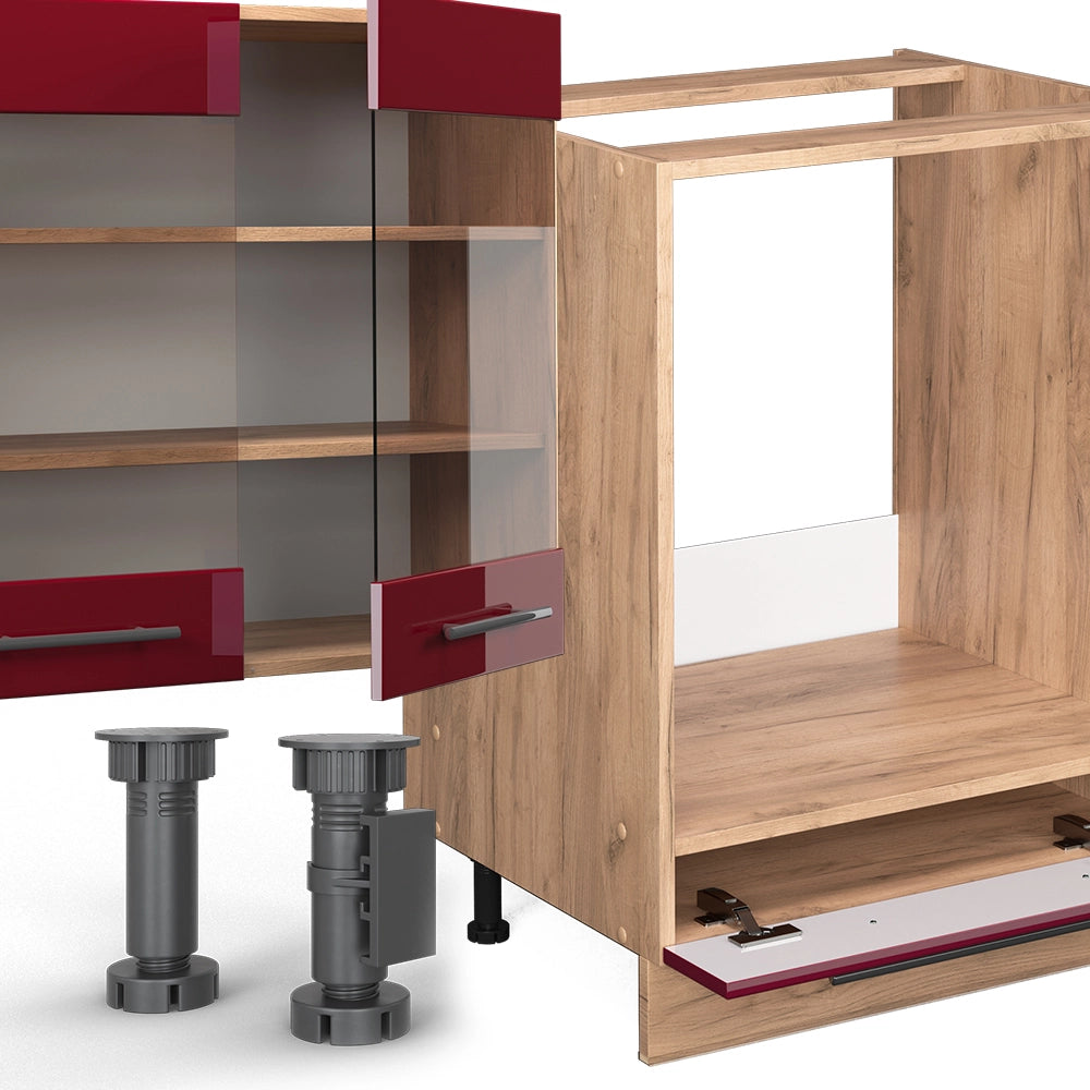 Cucina angolare completa Fame-Line Bordeaux lucido/Rovere dorato 347 x 60 cm, PL Antracite Vicco