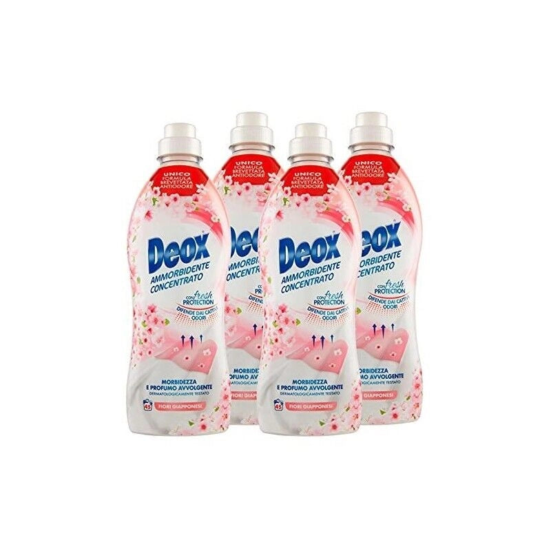 DEOX SET 4 CONFEZIONI AMMORBIDENTE CONCENTRATO LAVATRICE FIORI GIAPPONESI180 LAVAGGI 900 ML L'UNO