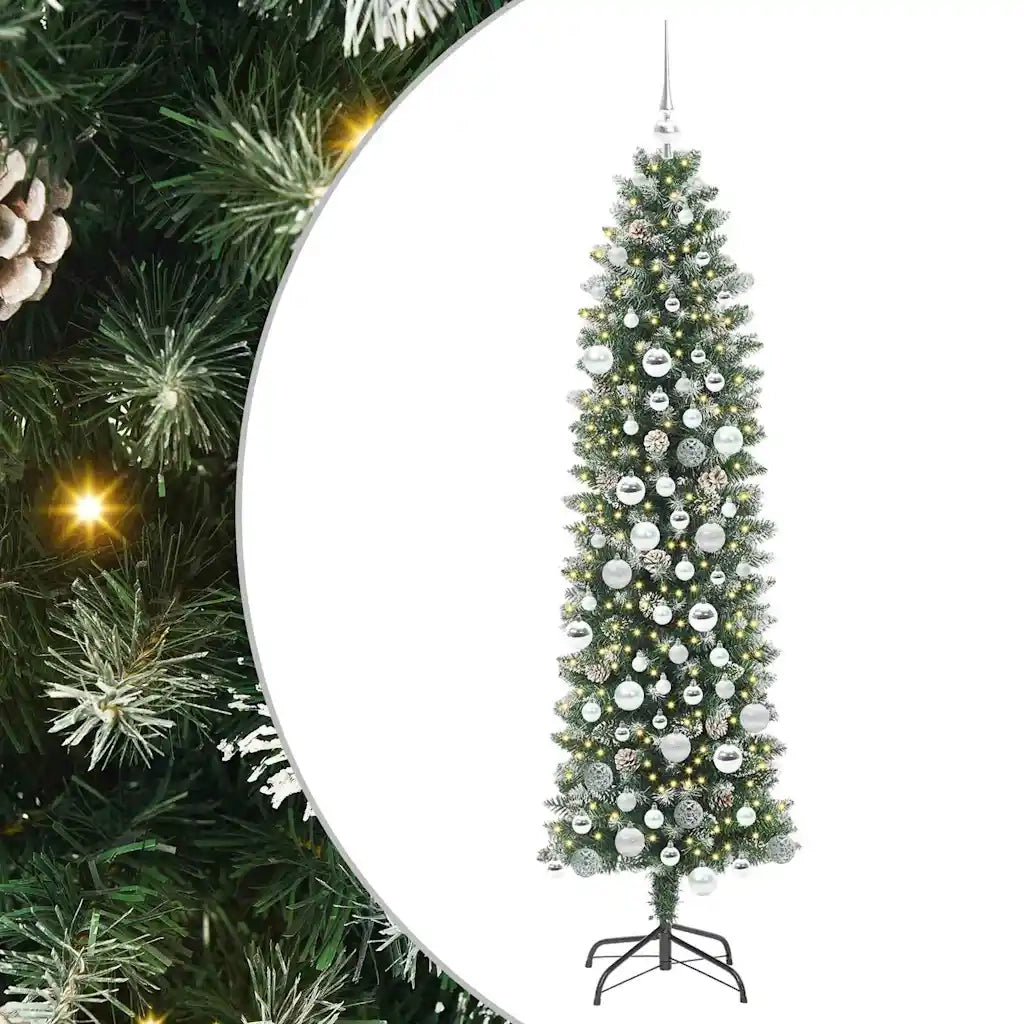 Albero di Natale Artificiale Sottile Verde e Bianco 180 cm 3395298