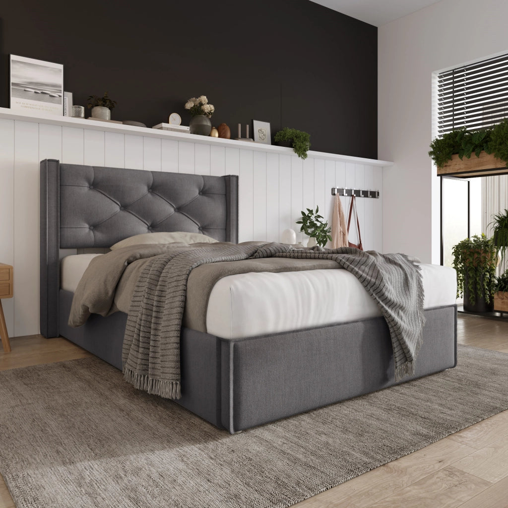 letto imbottito cotone grigio 90 x 200 cm