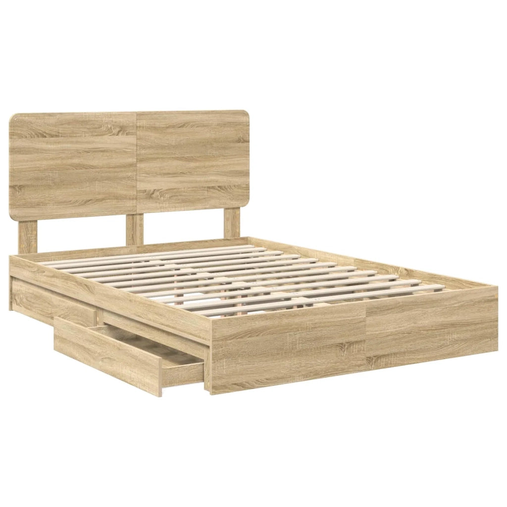 Letto matrimoniale | Letto per adulti | Letto con Contenitore con testiera Rovere Sonoma 140 x 190 cm