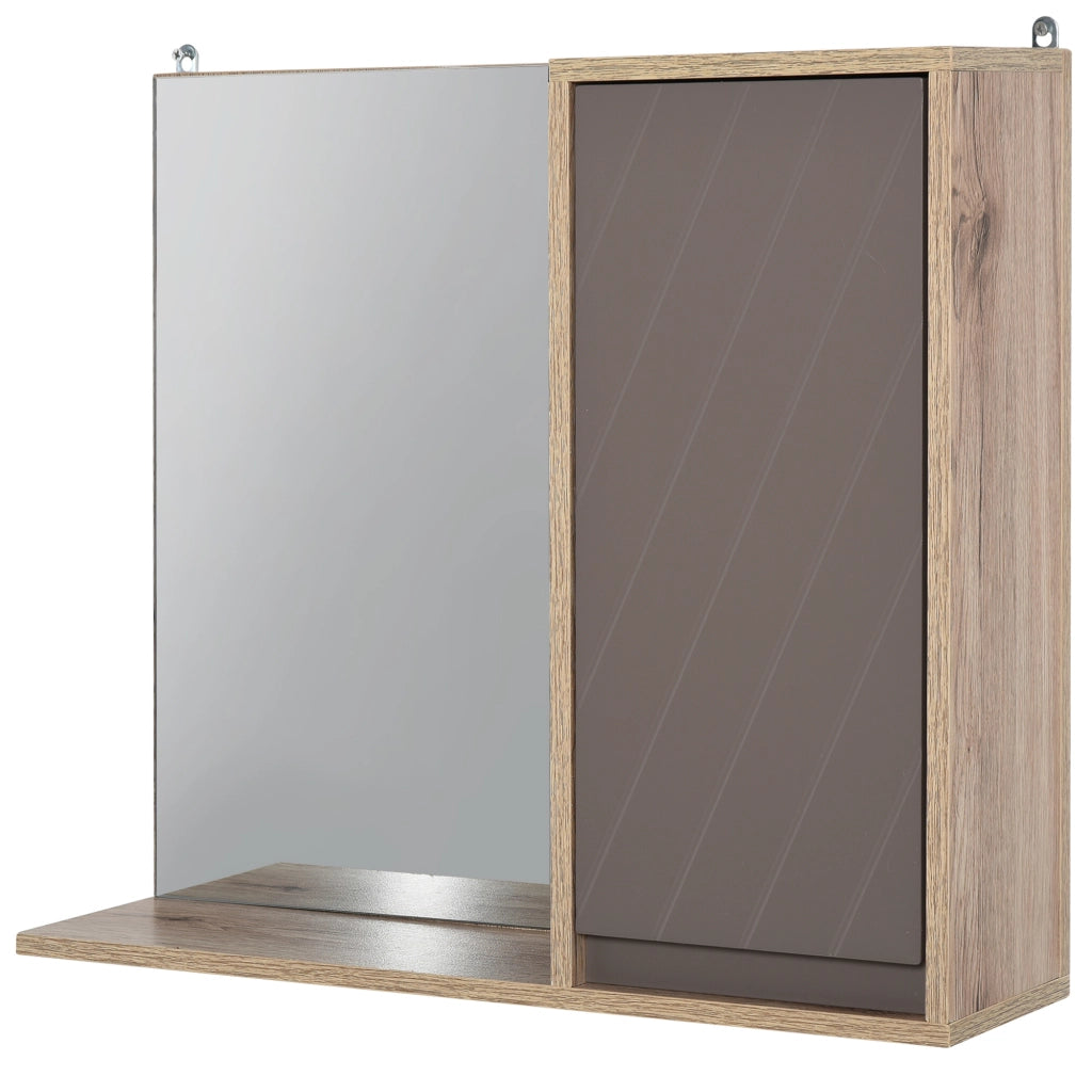 EasyComfort Mobiletto Bagno Salvaspazio da Bagno Sospeso con Specchio e Armadietto, incluso Ripiano Regolabile, Grigio e Rovere