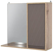 EasyComfort Mobiletto Bagno Salvaspazio da Bagno Sospeso con Specchio e Armadietto, incluso Ripiano Regolabile, Grigio e Rovere
