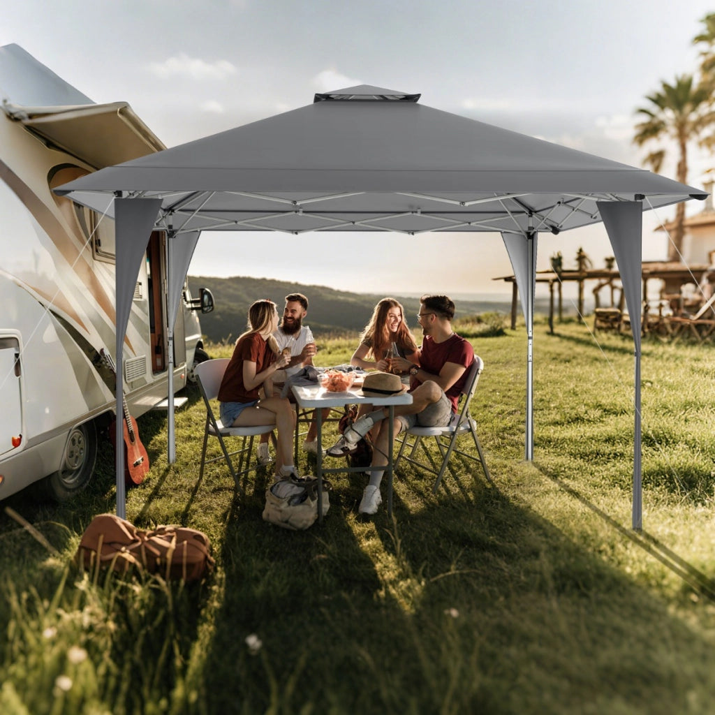 Tenda da gazebo con tetto ventilato e borsa per il trasporto, Riparo istantaneo regolabile 390 x 390 cm Grigio