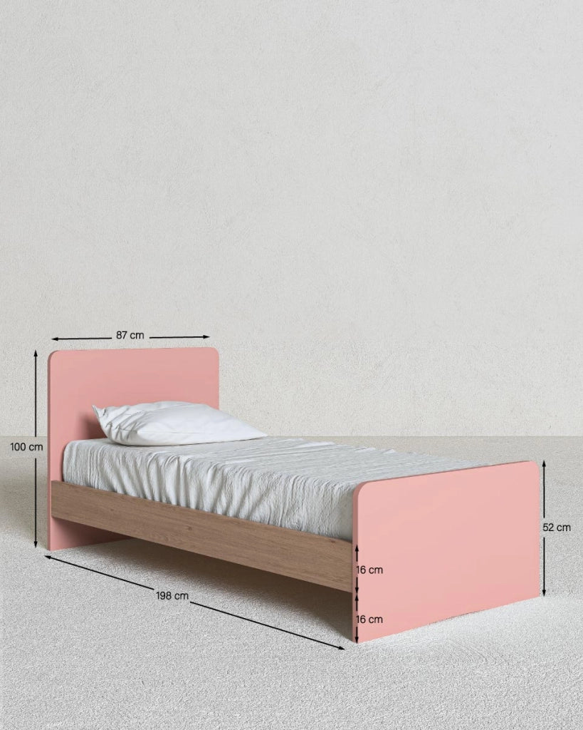Letto easy con fascioni e pediera - Letto singolo 87 x 197 - Testiera e pediera rosa, fascioni virginia - Rete e materasso esclusi_