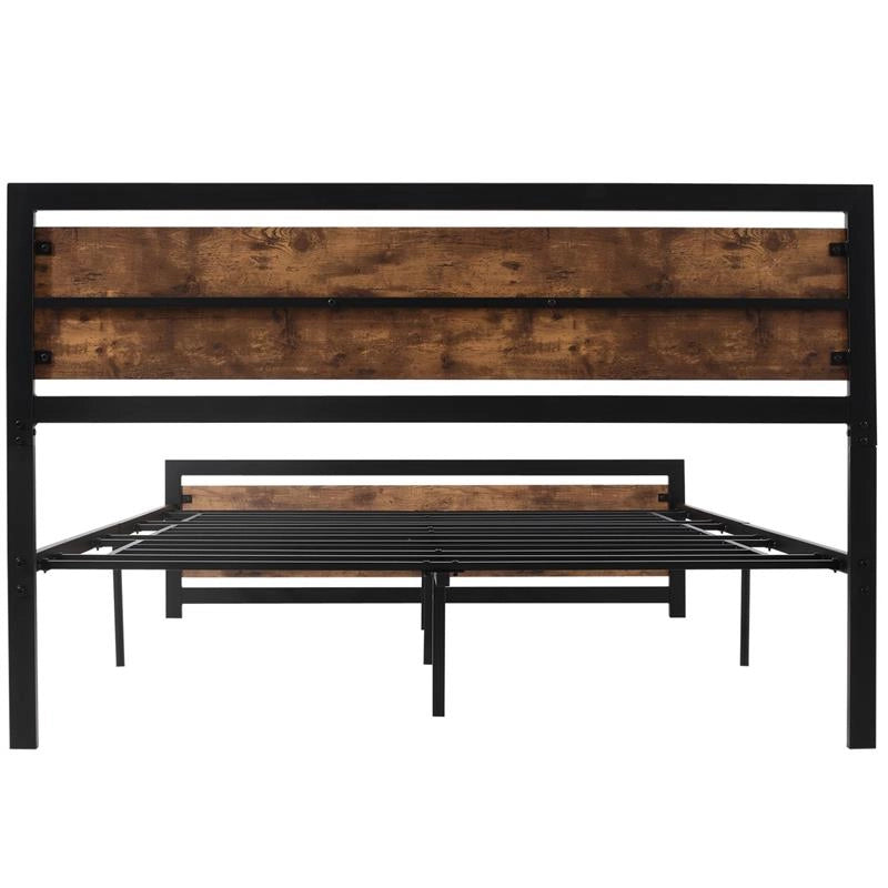 STRUTTURA LETTO MATRIMONIALE IN LEGNO E ACCIAIO CON DOGHE IN STILE INDUSTRIALE, 160X200CM