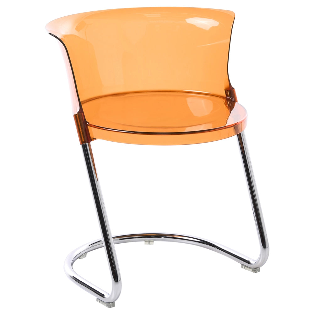 Set di 2 sedie da pranzo arancione in materiale sintetico con gambe in metallo argentato schienale curvo stile moderno sala da pranzo