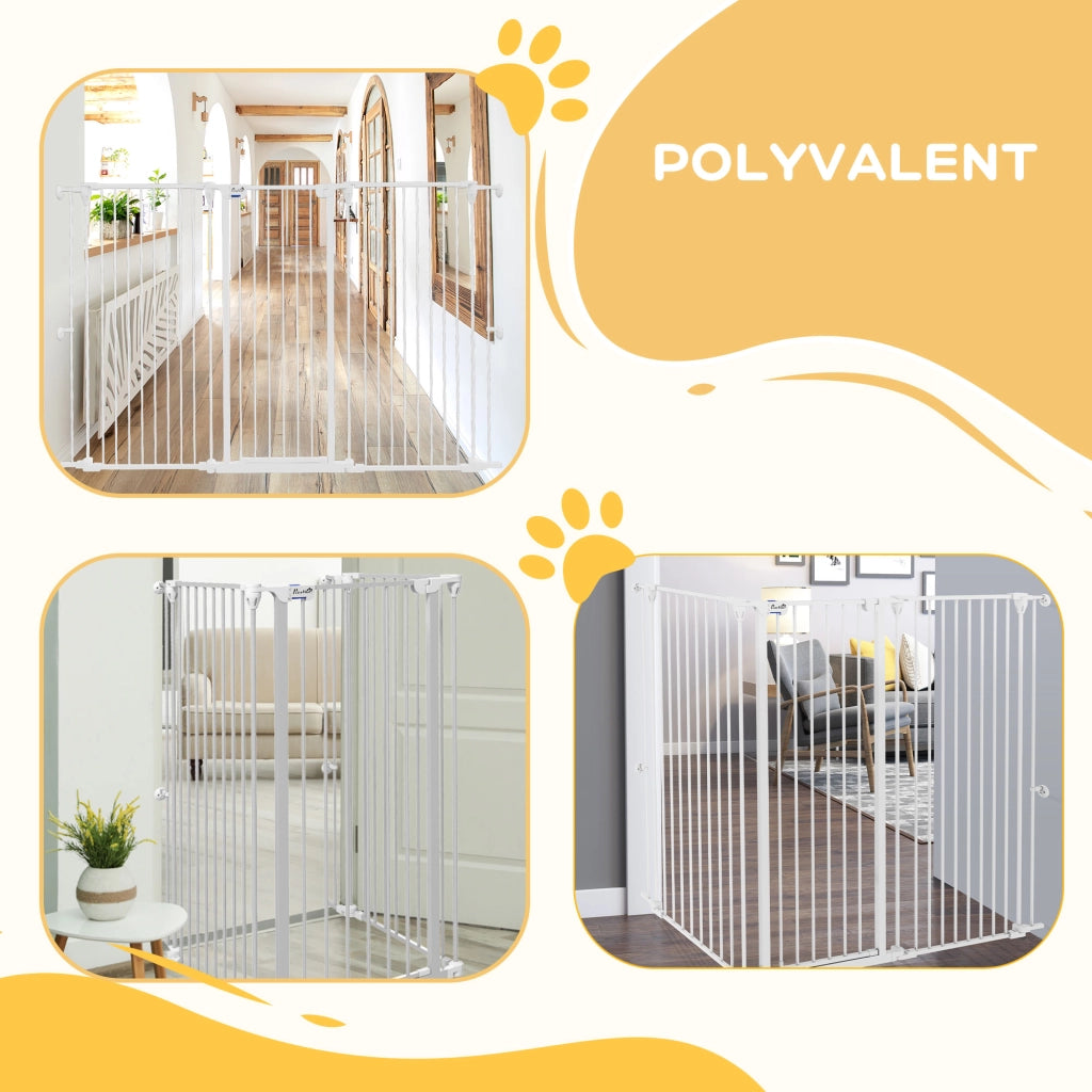 Cancelletto per cani pieghevole 3 pannelli ¨C Xylo ¨C acciaio bianco con porta integrata