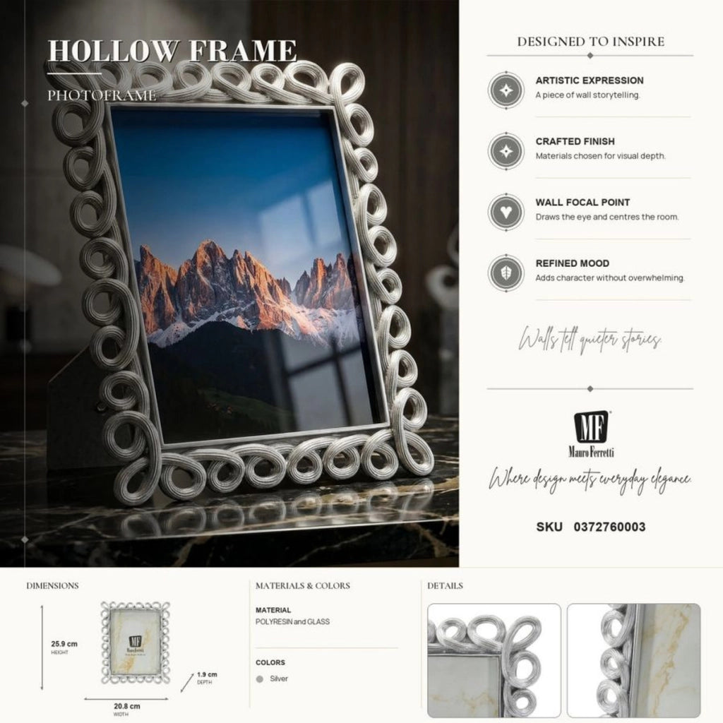 Cornice portafoto Hollow argento con decoro a intrecci 15x20 cm