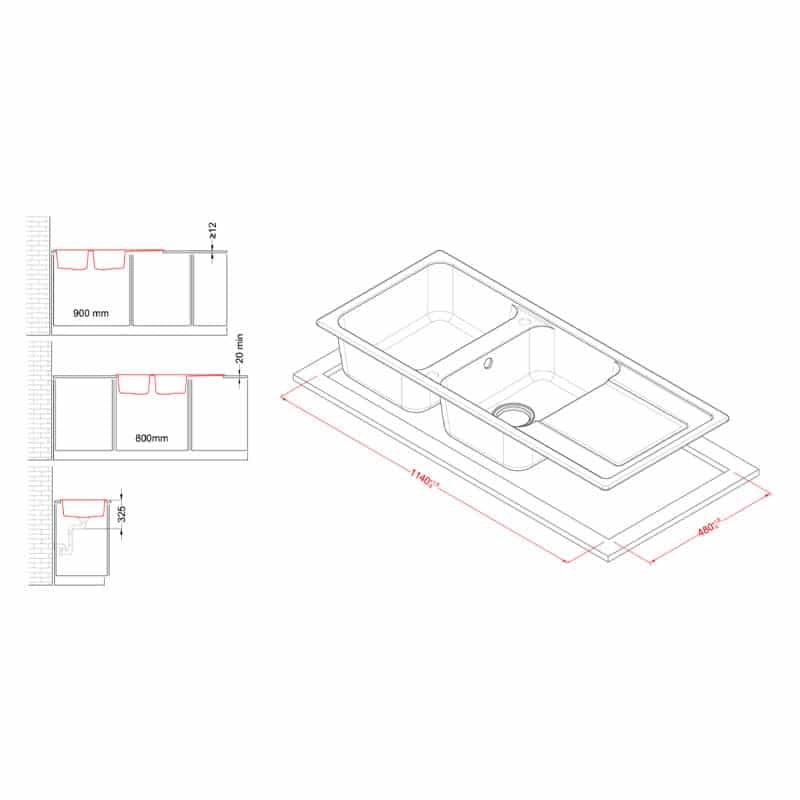 Lavello Elleci Incasso 2 vasche 116x50 Life 500 Granitek Grigio Cemento LG250048