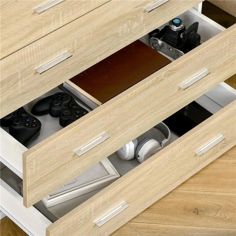 CASSETTIERA 4 CASSETTI IN LEGNO E MANIGLIE IN ALLUMINIO 76X35X72CM BIANCO E ROVERE