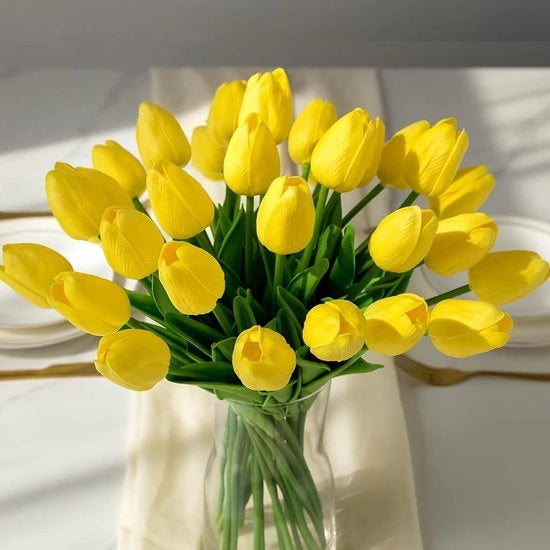 Fiori di tulipano realistici 15 pezzi - fiori artificiali di latex - decorazione di abitazione - bouquet di nozze - fiori finti - facile da mantenere