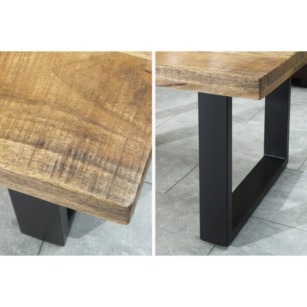 Tavolino basso LODEN 100 cm in legno massiccio di mango e metallo nero - stile industriale