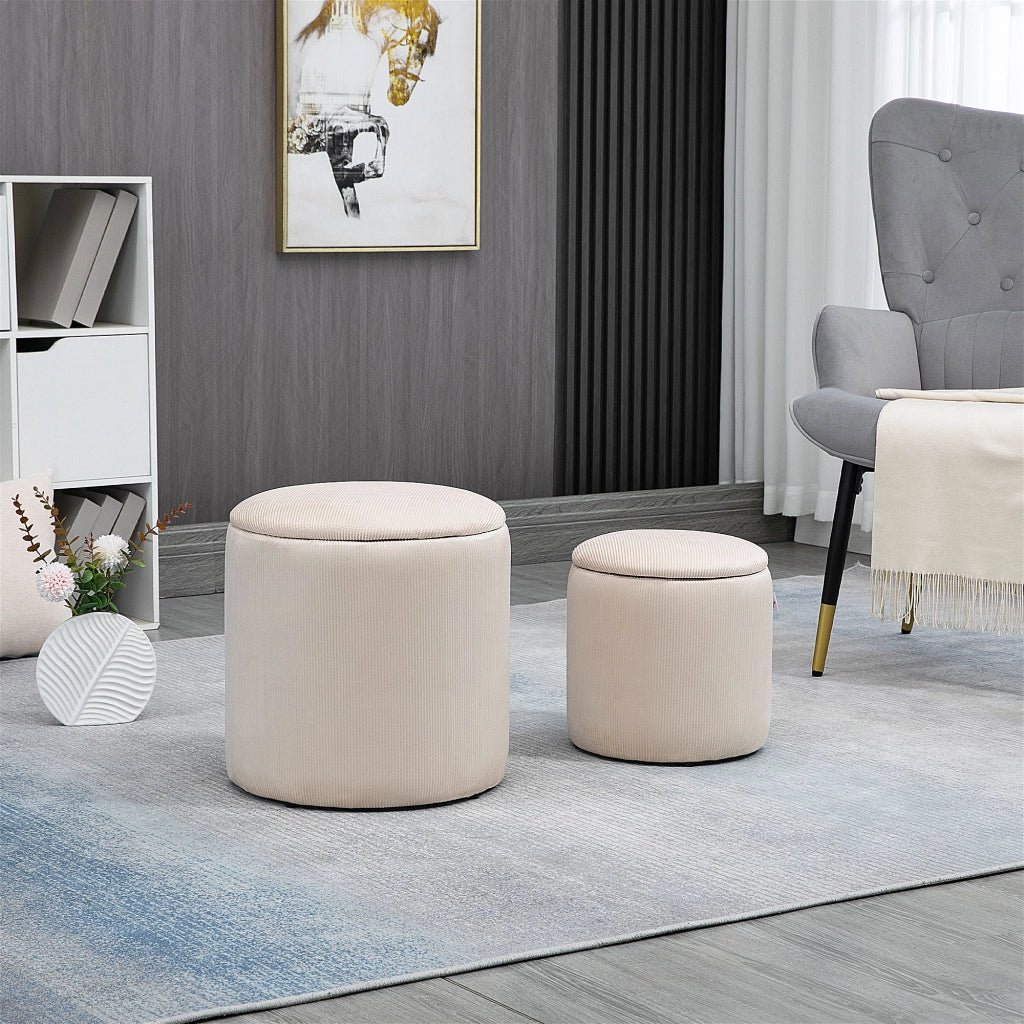 Poggiapiedi in tessuto velluto ¨C Minimal ¨C crema, ?40 e ?30 cm