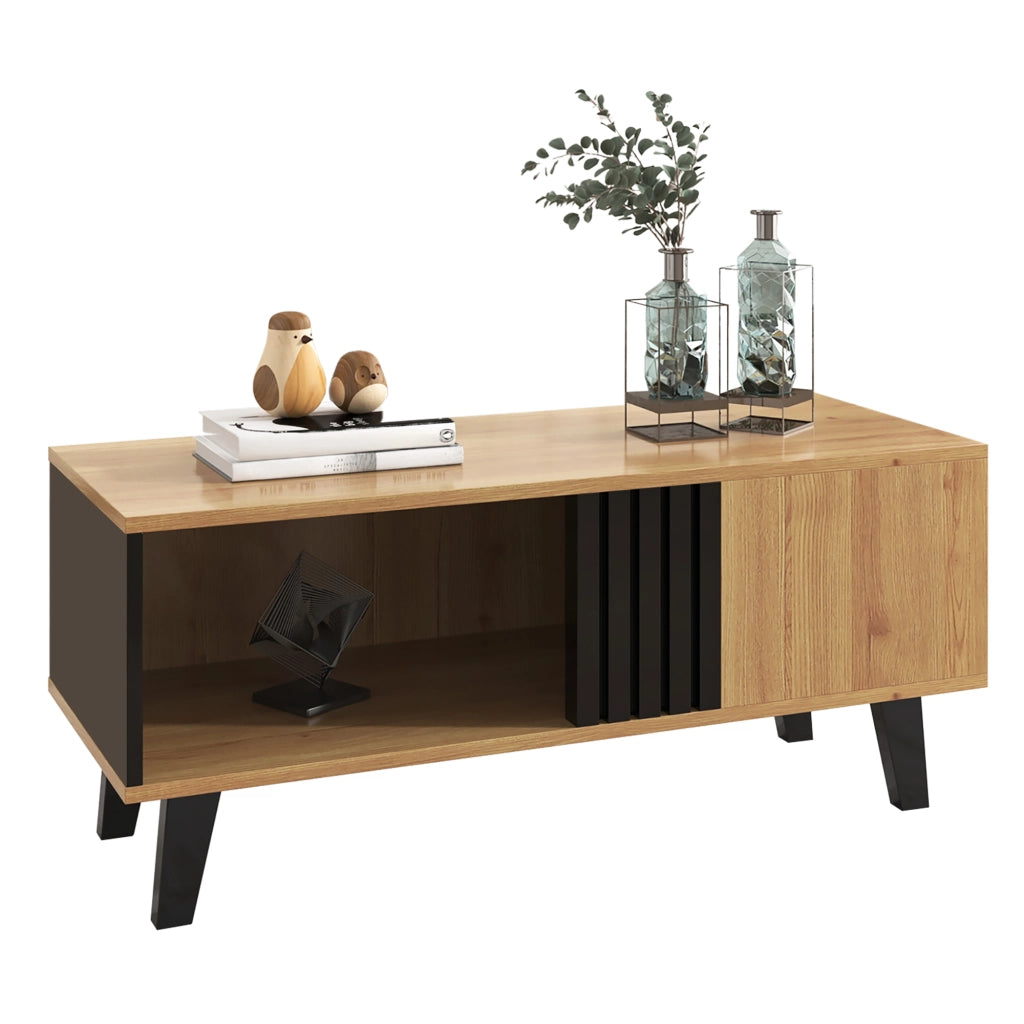 Tavolino da salotto grande 100x60x45 cm - Zephmum - Design in legno colorato e nero, cassetti, versatile