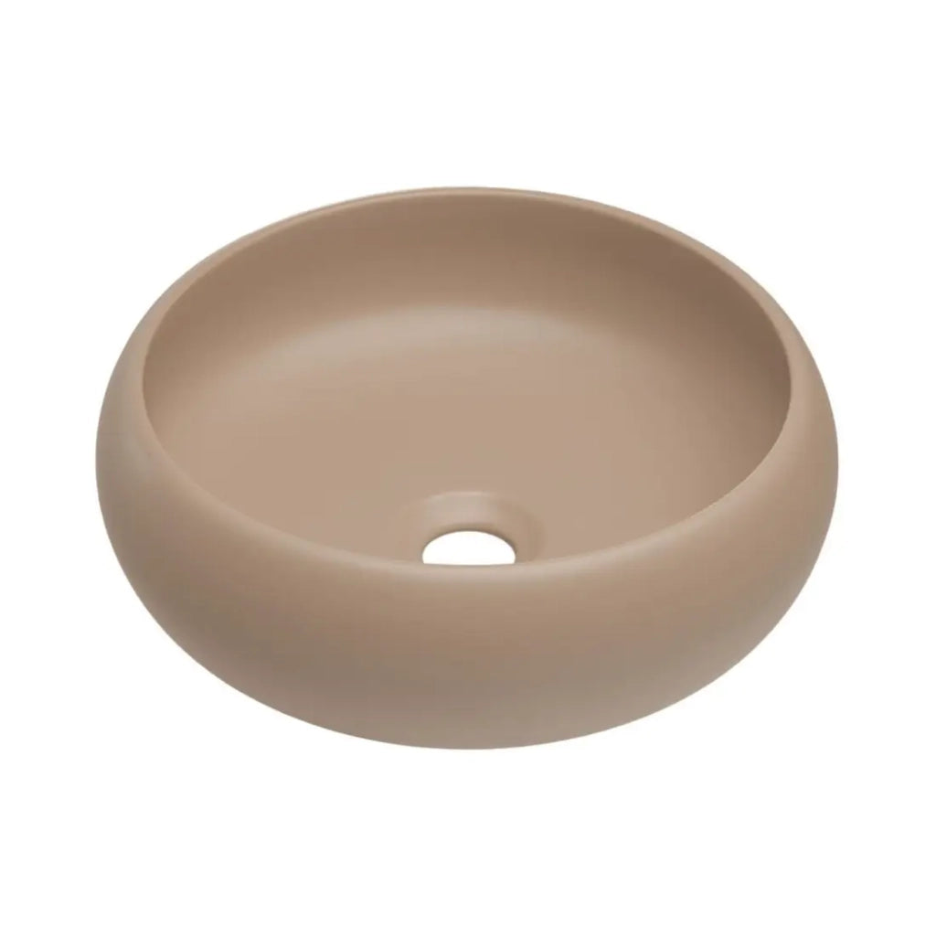 Insieme VANO cachemire e bianco 60cm: mobile sotto lavabo con armadietti + piano per lavabo + lavabo da appoggio marrone cappuccino