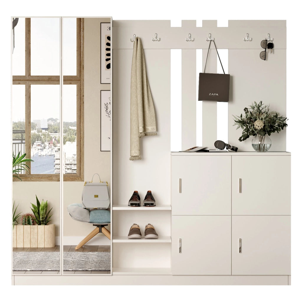 Noviglio, Mobile da Ingresso Specchio Incluso, 187x38x180h cm Beige