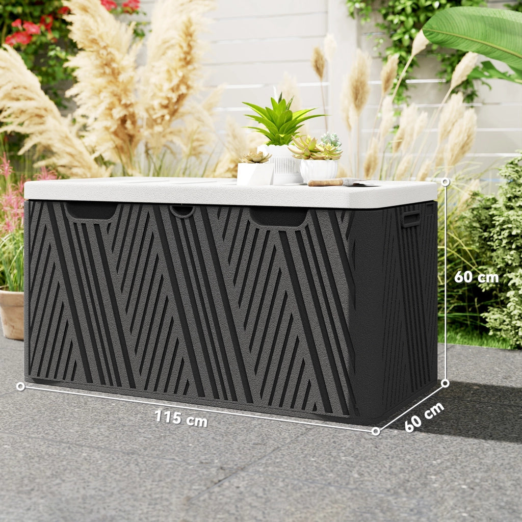 Panca Contenitore in HDPE con Maniglie e Leva a Gas ¨C zephmum ¨C 115x60x60 cm, Nero Grigio