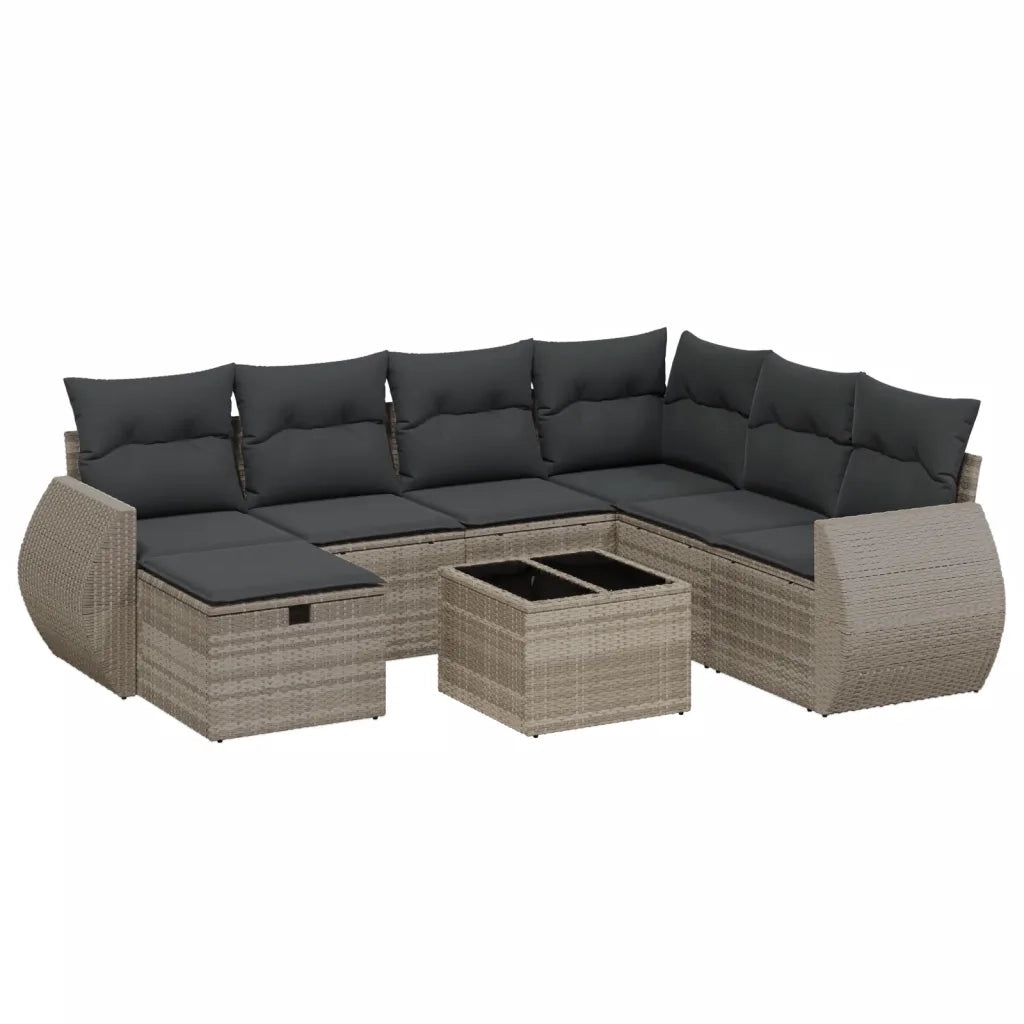 Set Divano da Giardino 8pz con Cuscini Grigio Chiaro Polyrattan