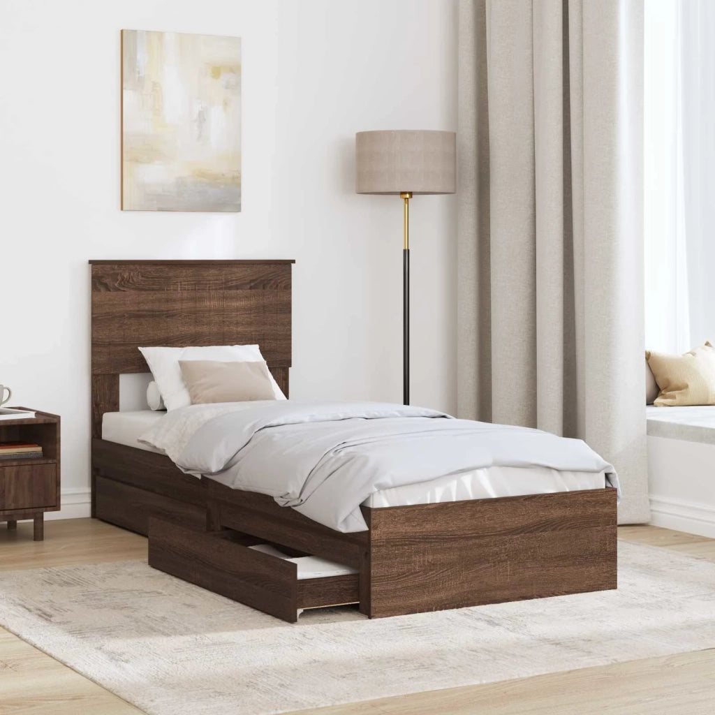 Letto con Contenitore con testiera-Struttura Letto con contenitore Rovere Marrone 75 x 190 cm 107275