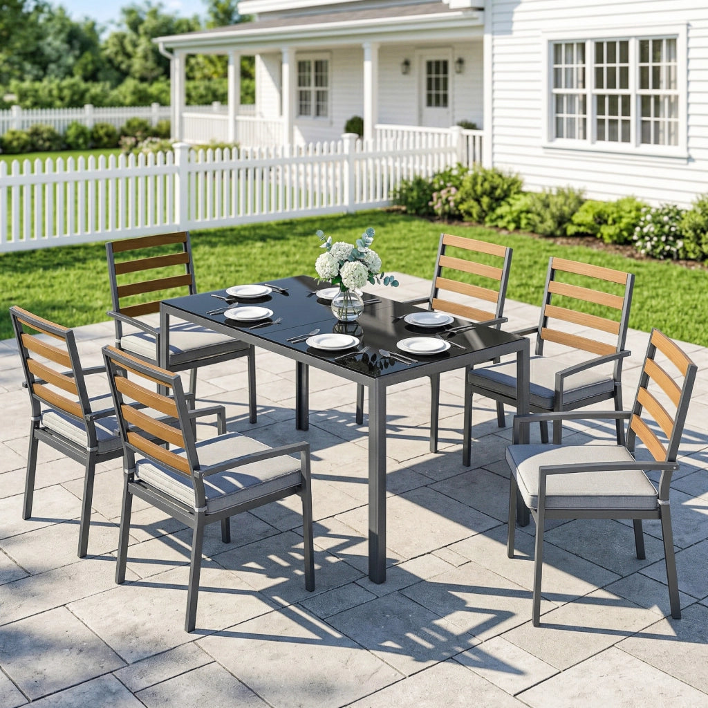 Set da Giardino 7 Pezzi Tavolo Sedie ¨C Minimal ¨C Nero