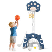 Set da gioco per attivit¨¤ interno e esterno con altezza regolabile, 3 in 1 canestro da basket per bambini di basket Blu scuro-Giocattoli sportivi