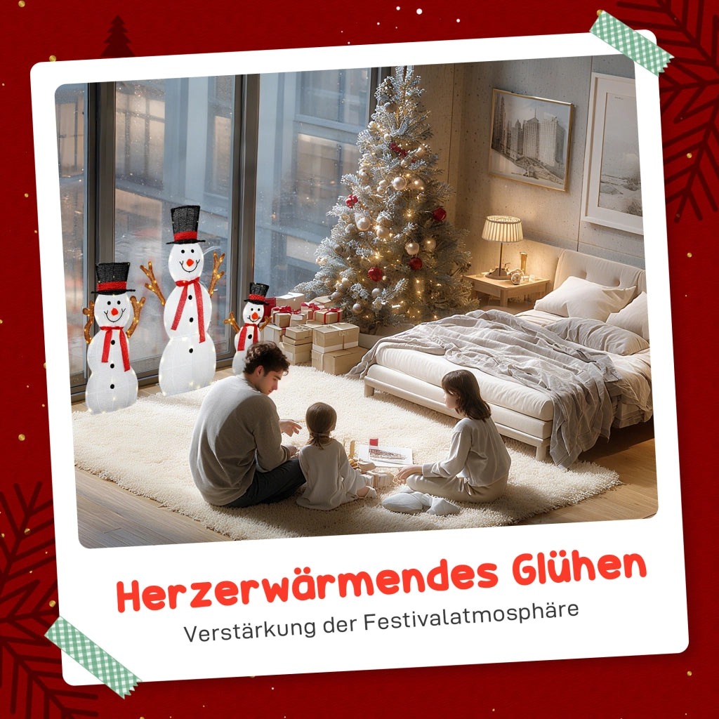 Famiglia di Pupazzi di Neve Natalizi 3 Pezzi ¨C zephmum ¨C Bianco, Acciaio, Polyester, LED, Esterno