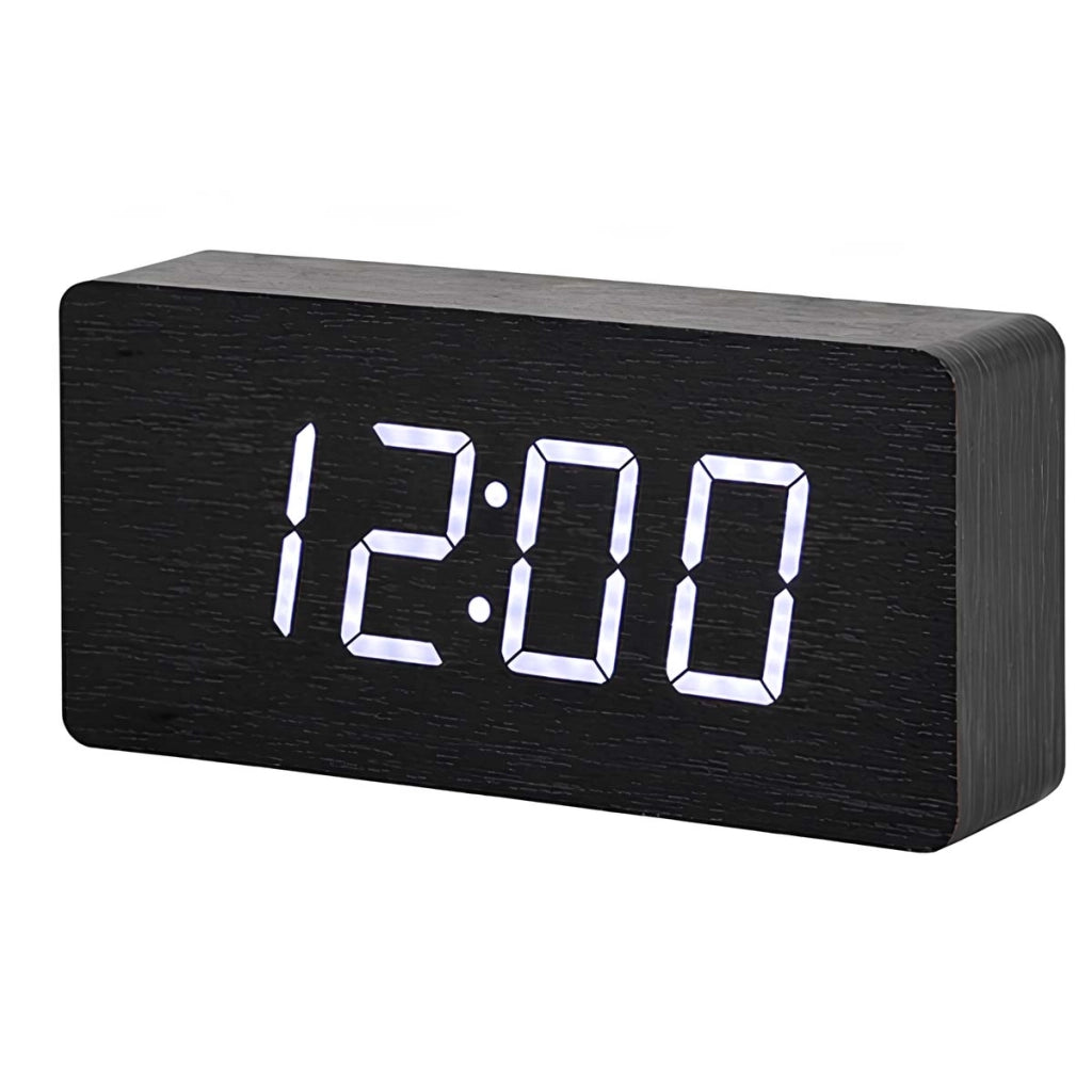 Orologio in Legno con Display LED Digitale Chiaro Nero Avizar