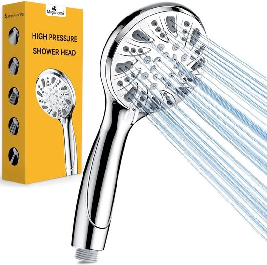Douchekop ad alta pressione, 5 tipi di getto, maniglia di alta qualità in acciaio inox.