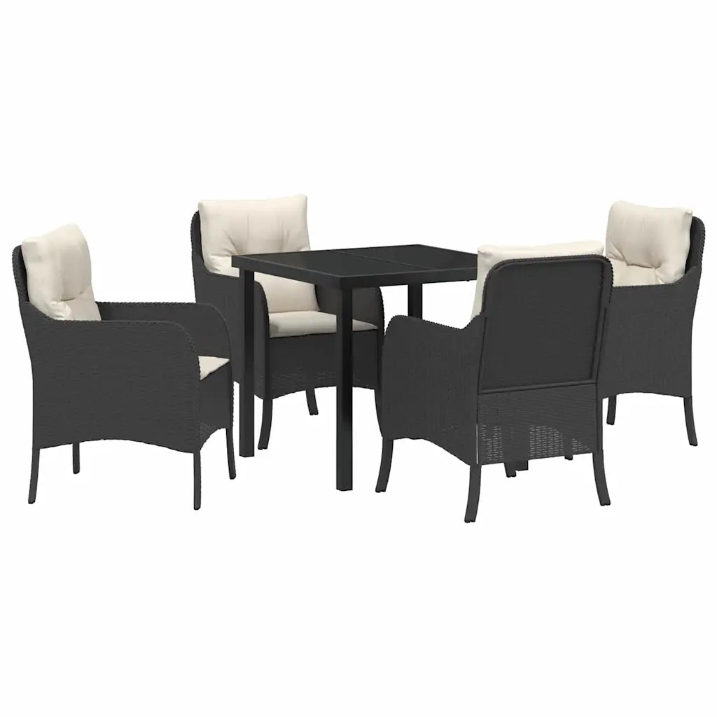 Set da Pranzo per Giardino con cuscino 5 pcs Nero polyrattan