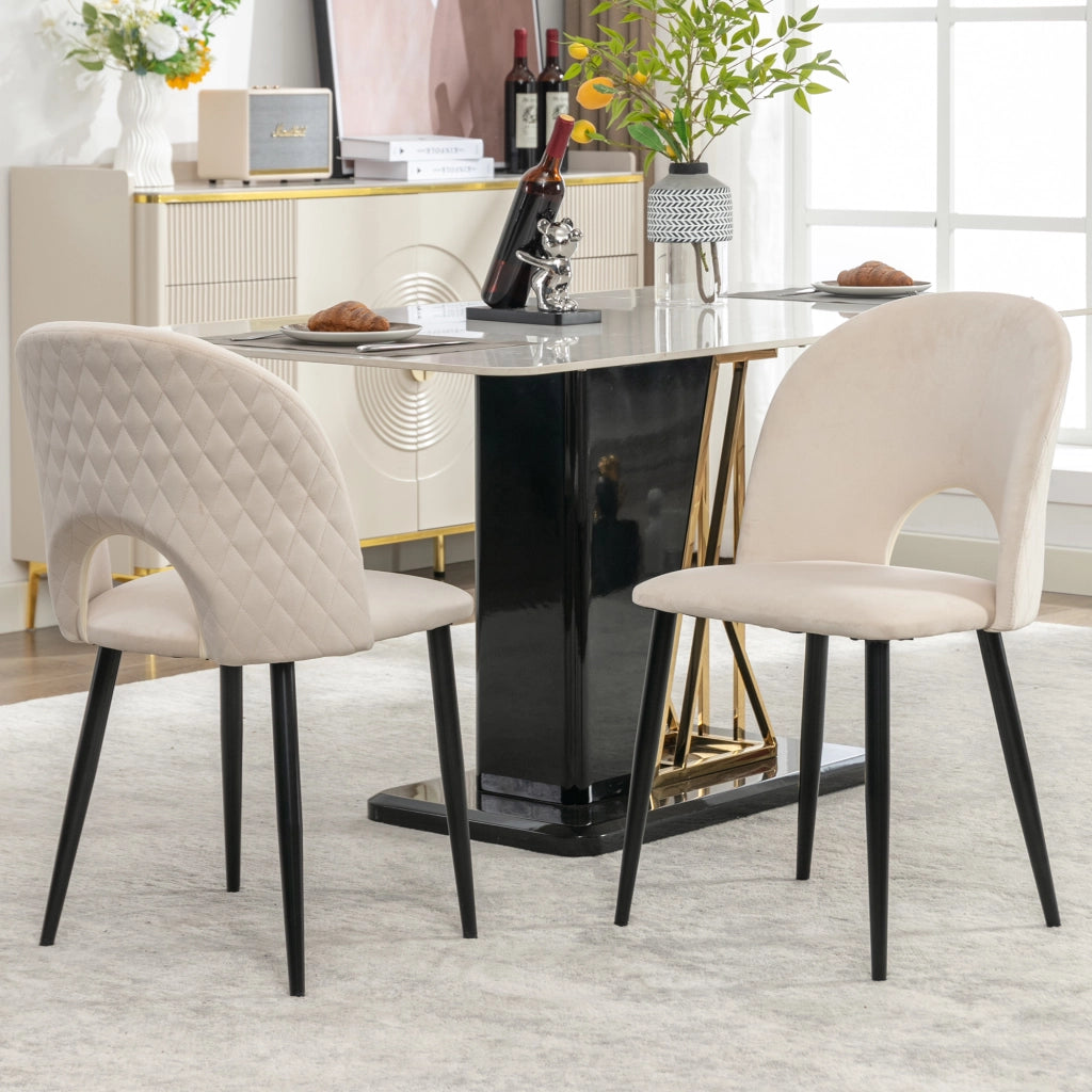 Sedia da pranzo (2 pezzi), sedia di design imbottita con schienale, seduta in velluto, struttura in metallo, piedini regolabili, motivo a rombi sullo