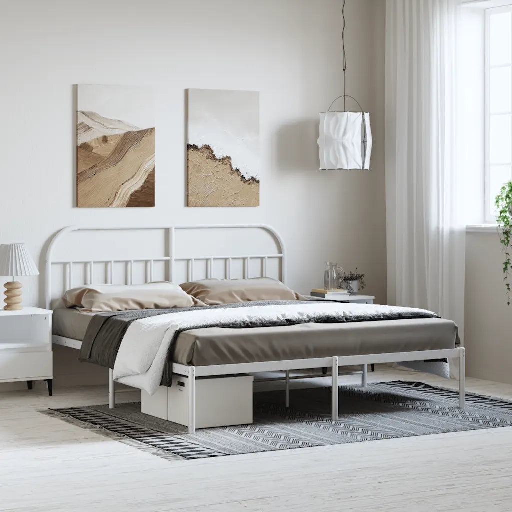 Letto matrimoniale | Letto per adulti | Giroletto con Testiera Metallo Bianco 183x213 cm