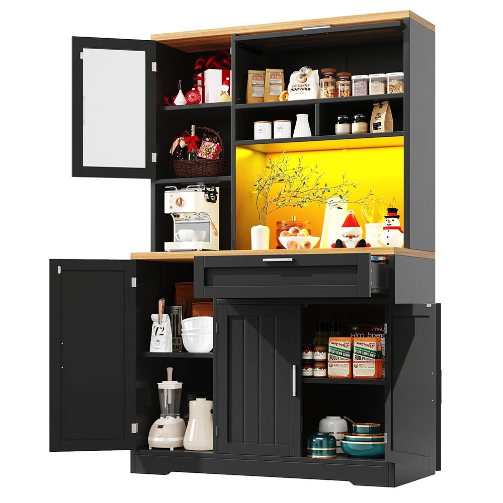 Armadio cucina alto con illuminazione LED - Xylo - 104x40x180 cm - bianco/nero
