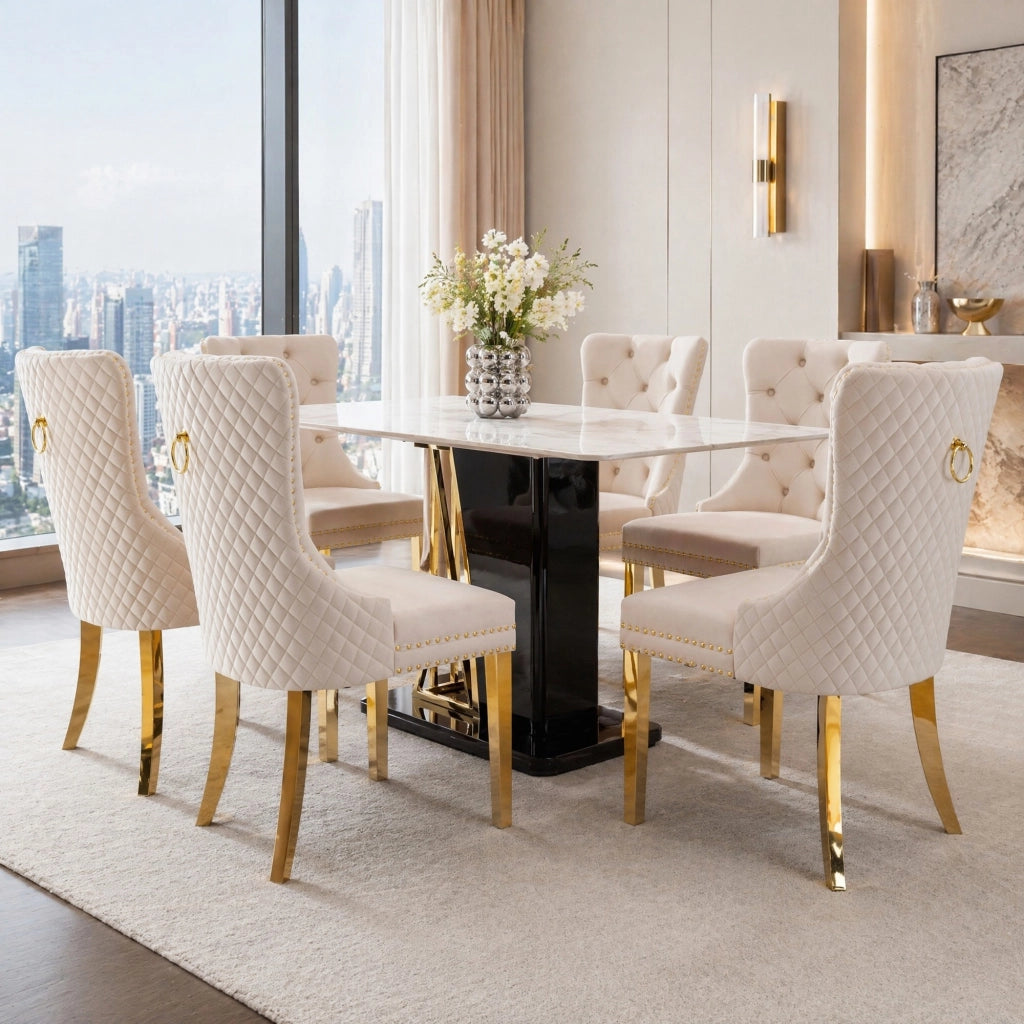 SEDIA da pranzo in velluto beige con gambe in acciaio inox dorato 50.5x45x95 cm