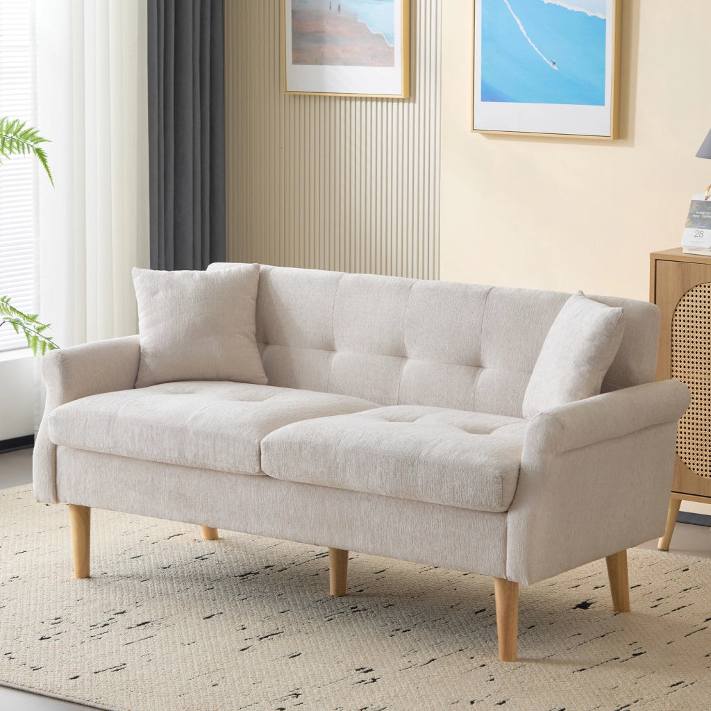 Divano 2 Posti in Tessuto Chenille con Cuscini Morbidi ¨C MINIMAL ¨C Grigio/Beige
