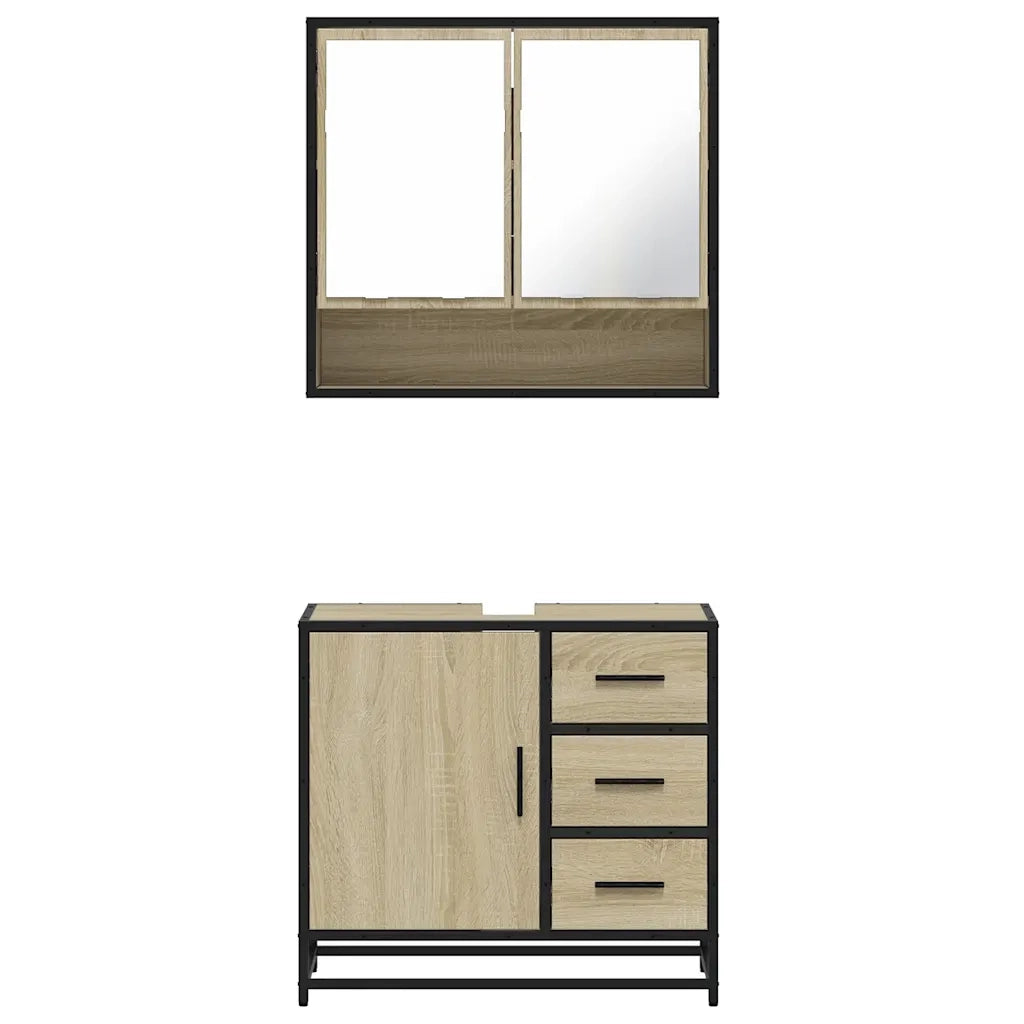 Set Mobili da Bagno | Armadio da bagno 2 pz Rovere Sonoma in Legno Multistrato