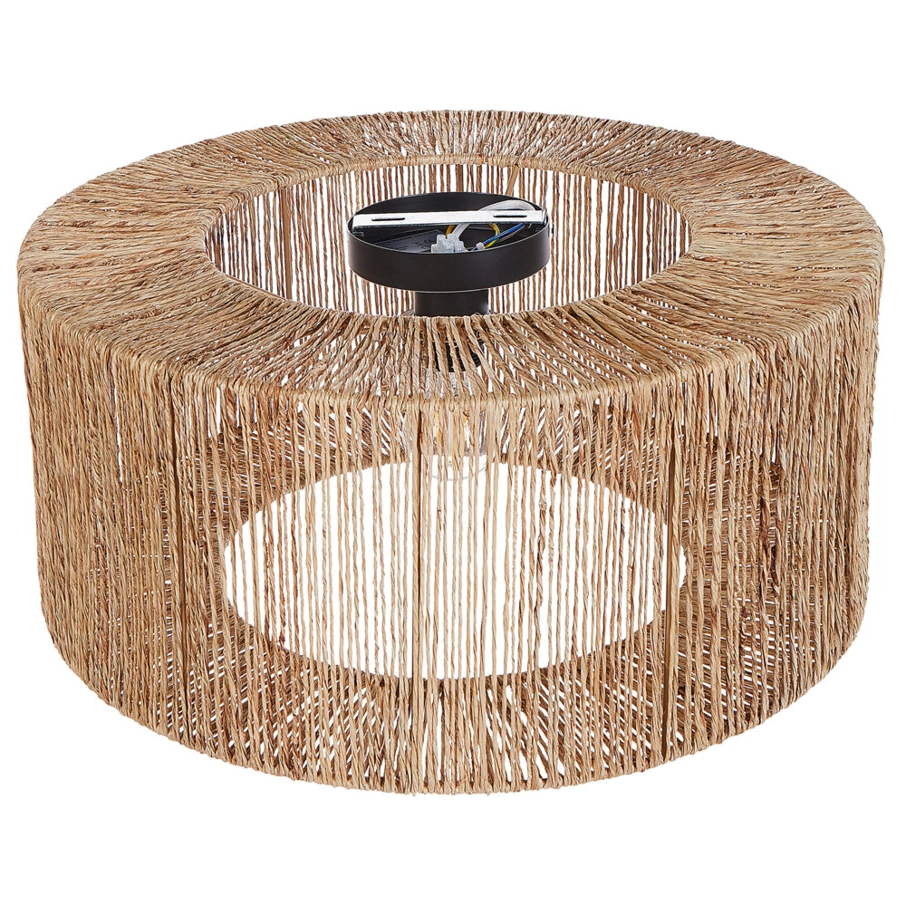 Lampada da soffitto Paralume di iuta naturale Base di ferro nero Lampo boho a sospensione Luce del soggiorno Camera da letto Corridoio