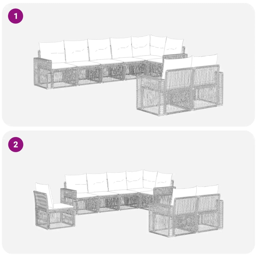 Set Divano da Giardino 8 pz Nero e Bianco Crema polyrattan 3435184