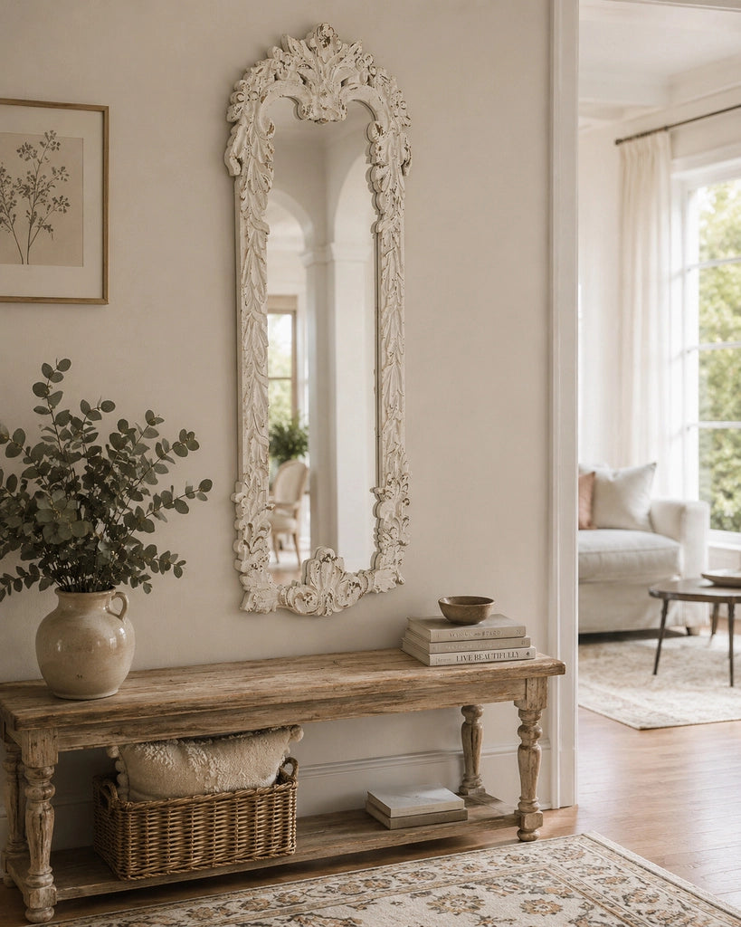 Specchio in legno bianco 66x3x154 cm