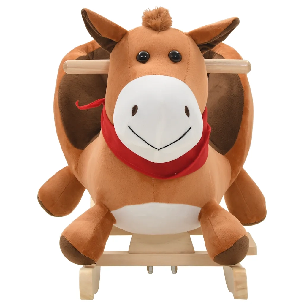 Cavallo a Dondolo con Schienale in Peluche 60x32x50 cm Marrone CFW1347745
