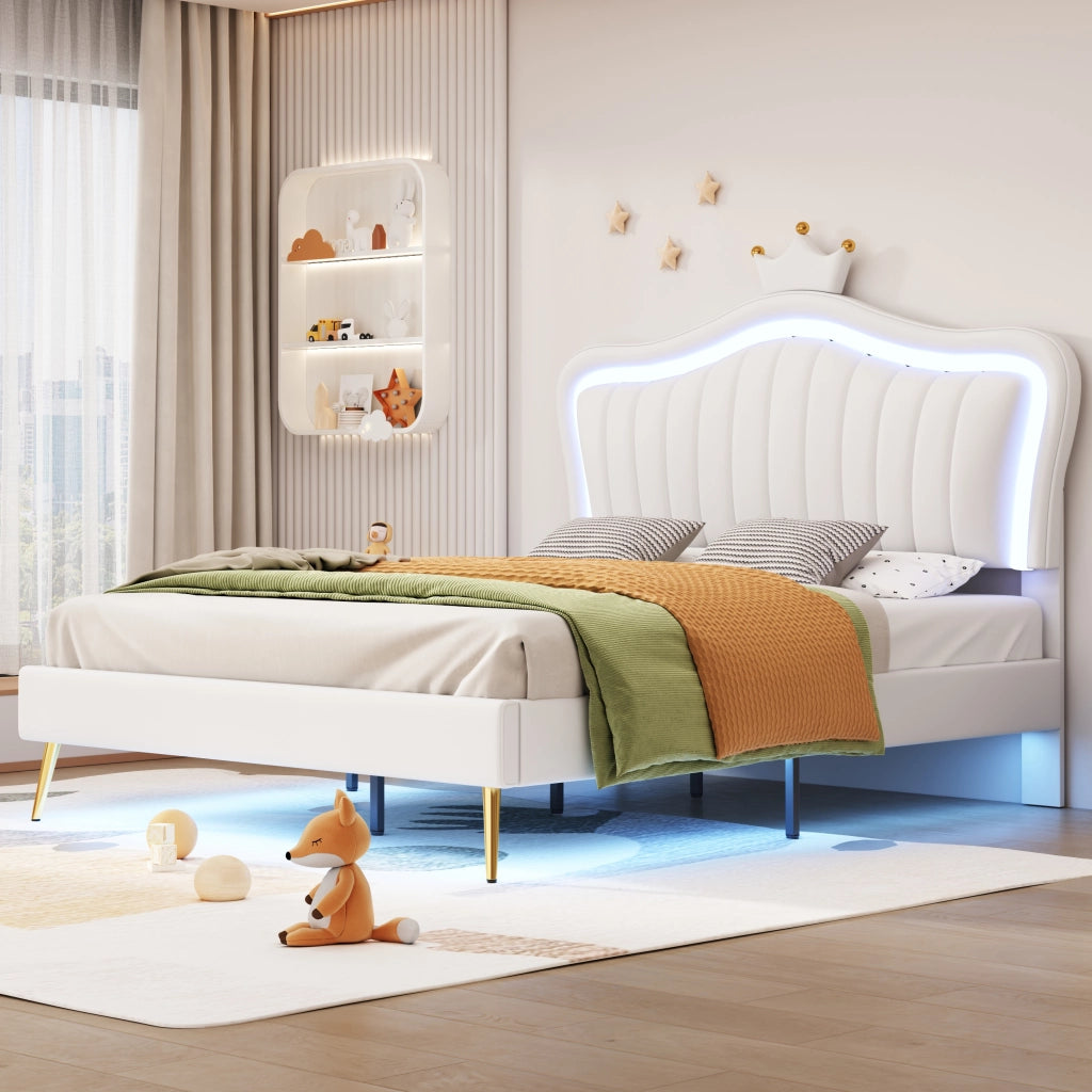 LETTO imbottito bambini 140x200 cm bianco con LED