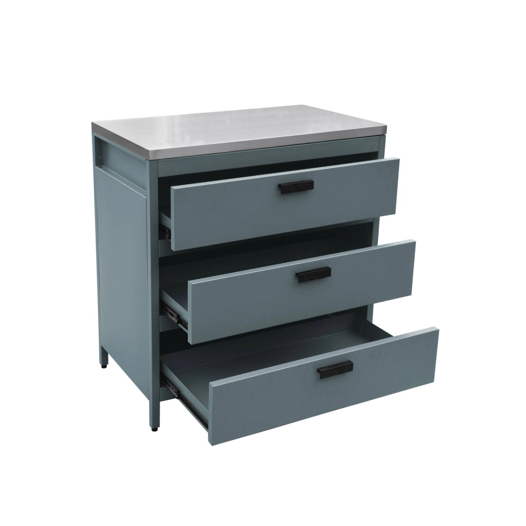 Mobile da esterno in acciaio con 3 cassetti, 80cm, blu grigio