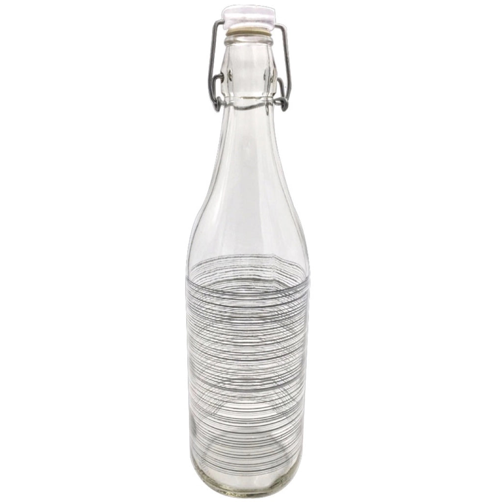 BOTTIGLIA IN VETRO CIRCLE 1LT CON TAPPO A CHIUSURA ERMETICA FANTASIA GRIGIO