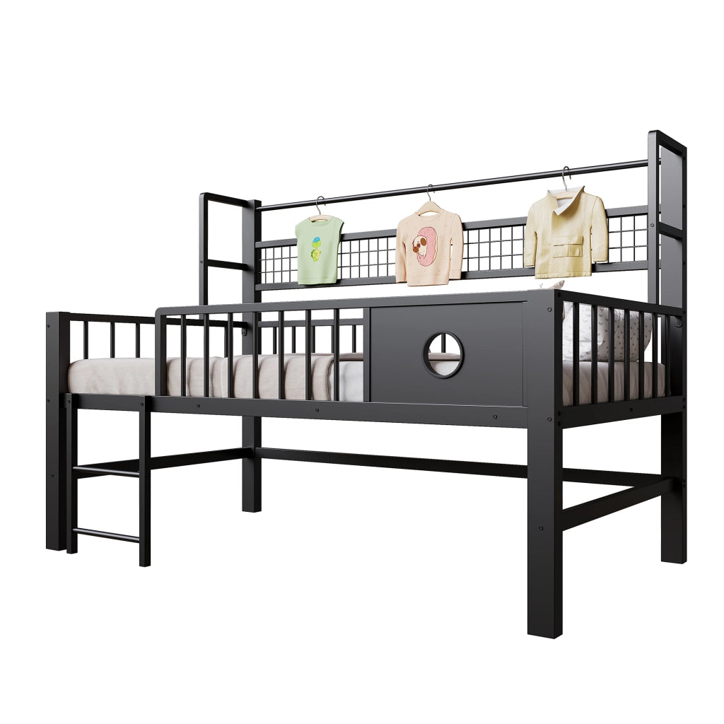 Letto basso per bambini 90*200cm struttura metallica scomparti di stoccaggio per bambini e adolescenti