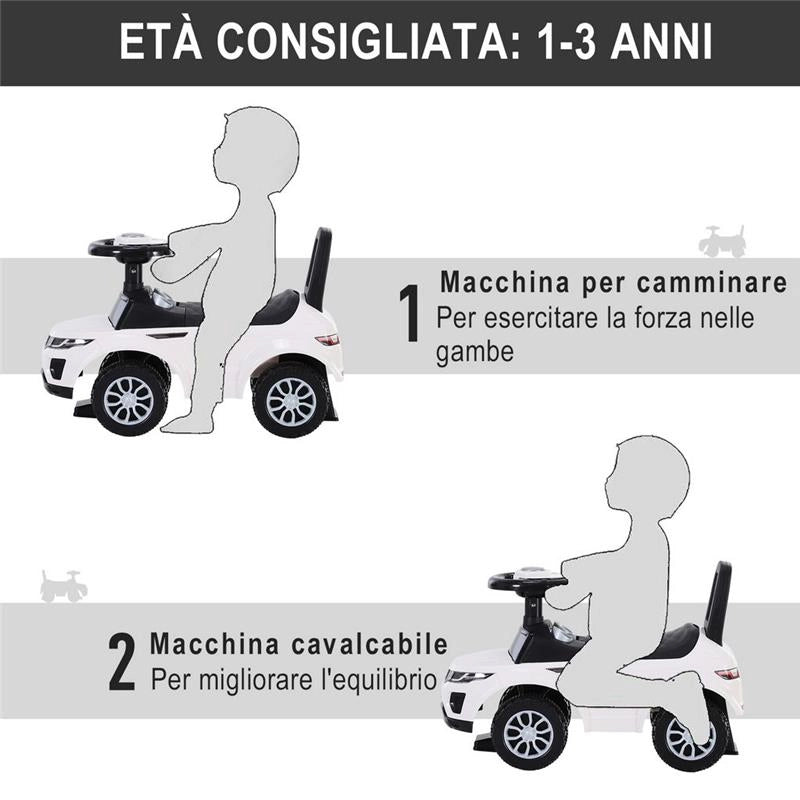 MACCHINA CAVALCABILE GIOCATTOLO PER BAMBINI 12-36 MESI BIANCA