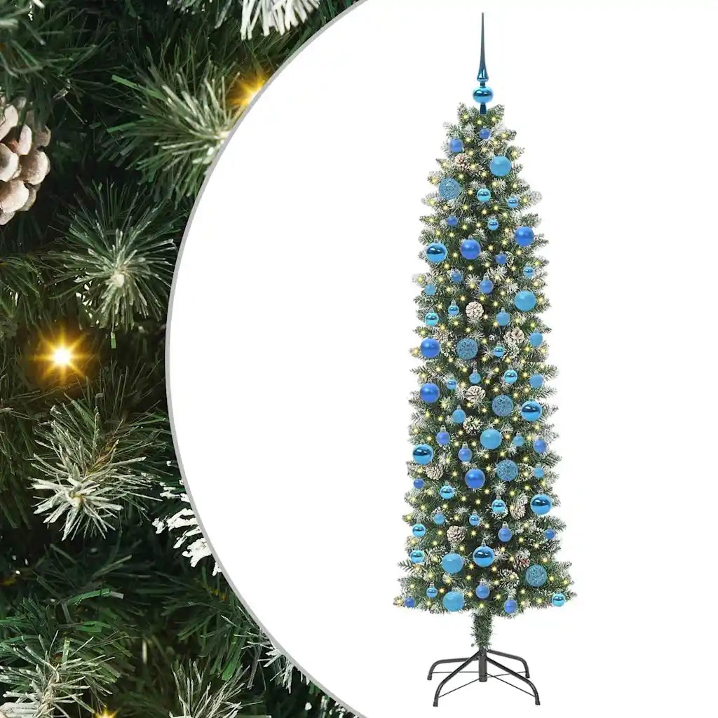 Albero di Natale Artificiale Sottile Verde e Bianco 180 cm 3395300